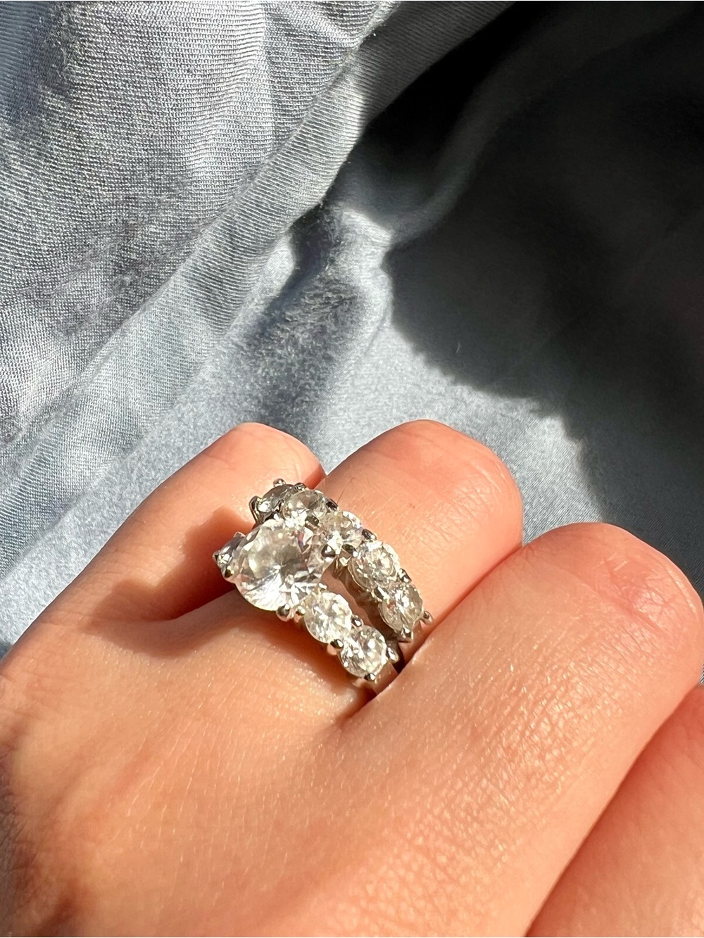 Wedding Set- Semi Precious Band and enagagement ring- Sterling and CZ